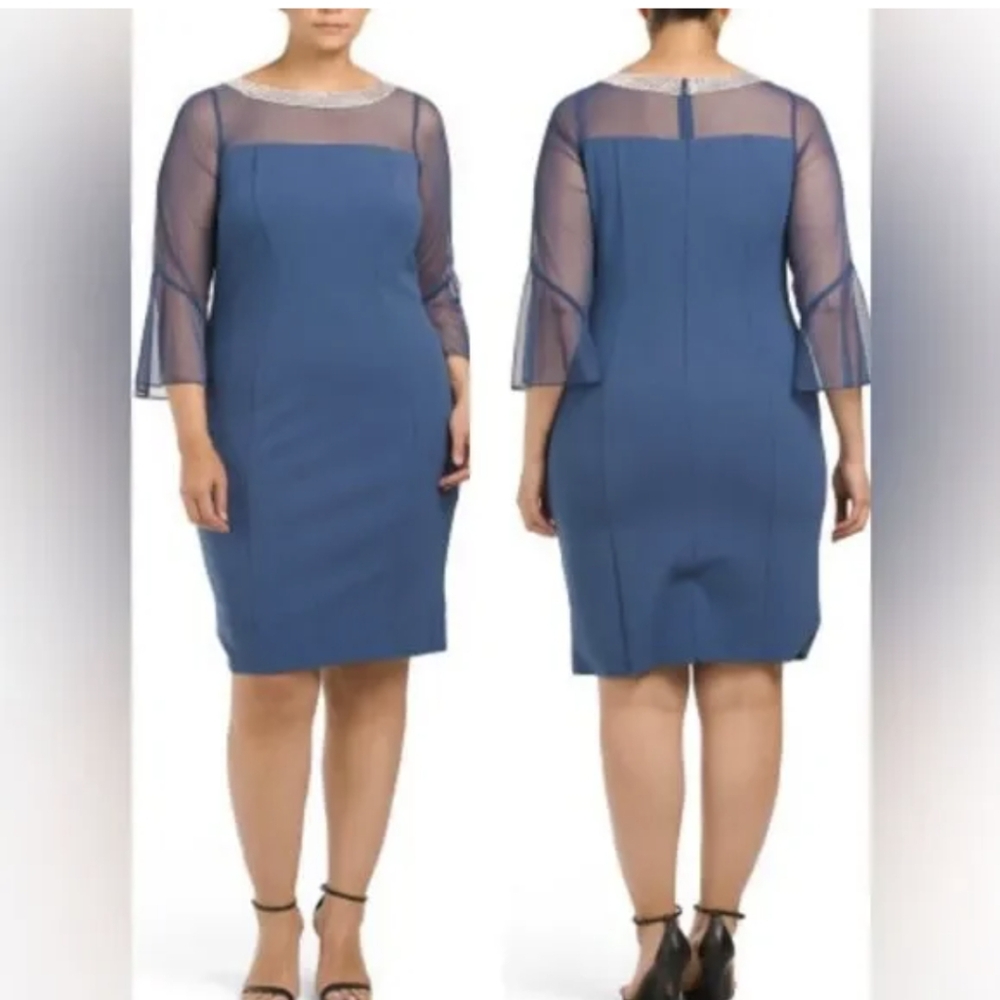 Alex Evenings blue formal knee length dress size 16